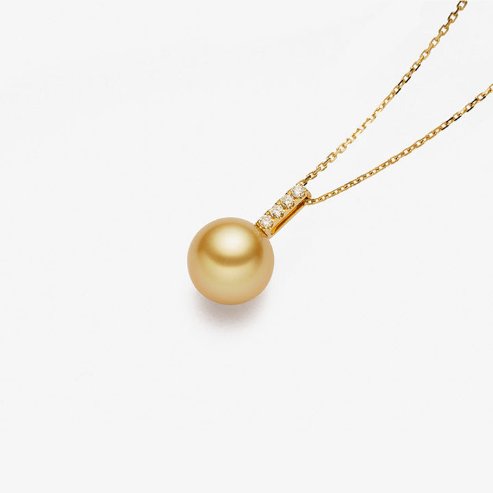South Sea Golden Pearl 18K Gold 4 Distinct Diamonds Necklace