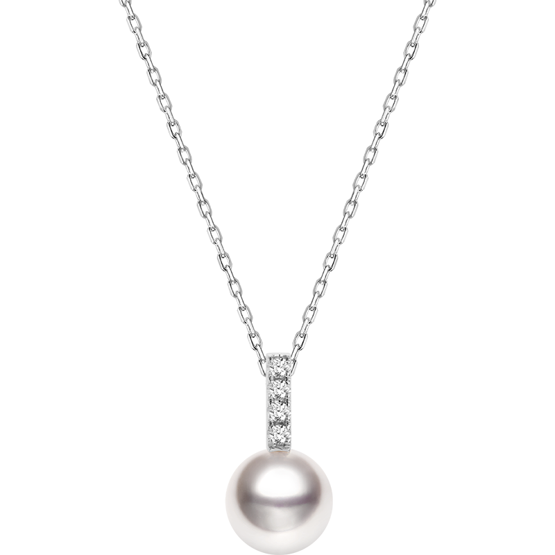 Akoya Saltwater Pearl 18K White Gold Semibreve Diamond Necklace