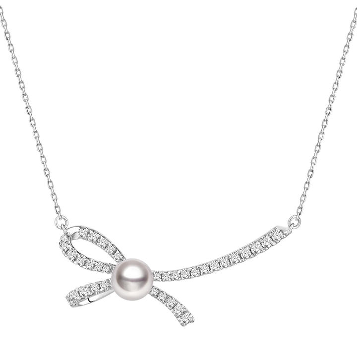 Akoya Pearl 18K White Gold Diamond Ribbon Necklace