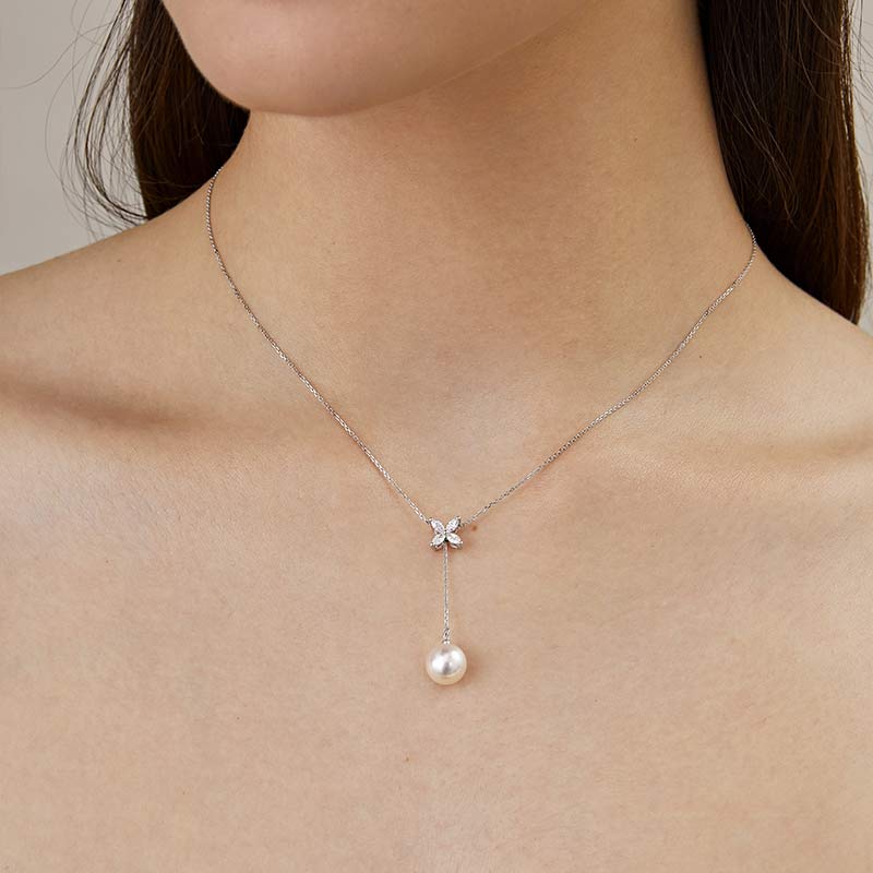 Akoya Pearl necklace Pearl Jewelry 18K White Gold Pendant Diamonds