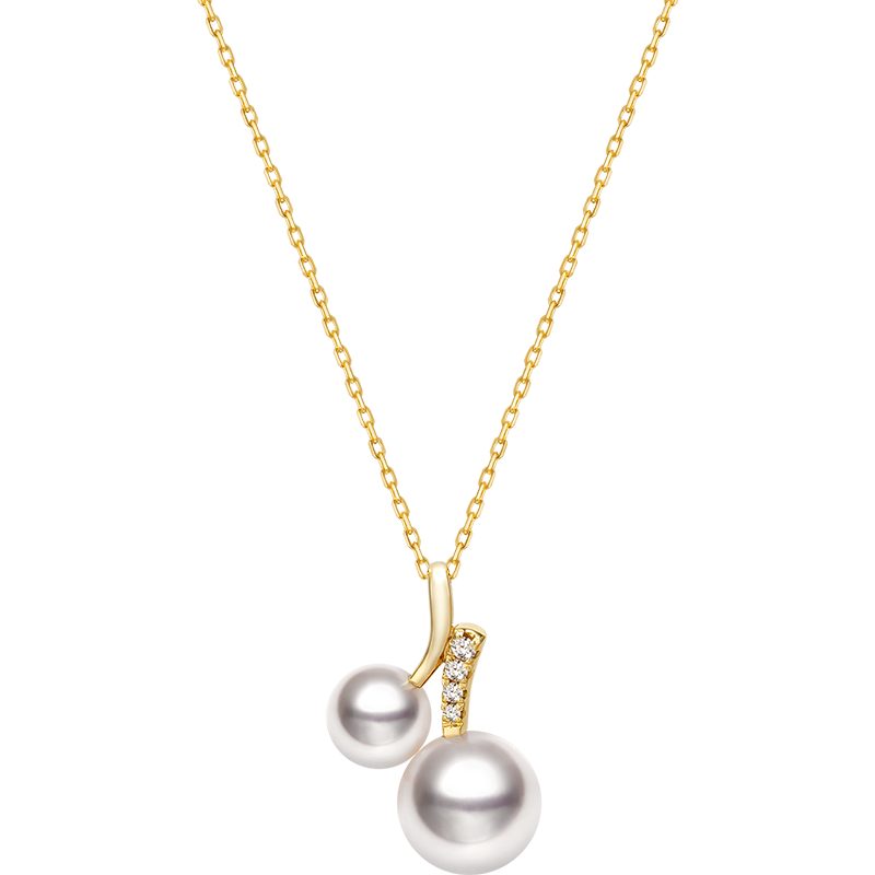 Akoya Pearl 18K Gold Diamond Cherry With Loving Necklace