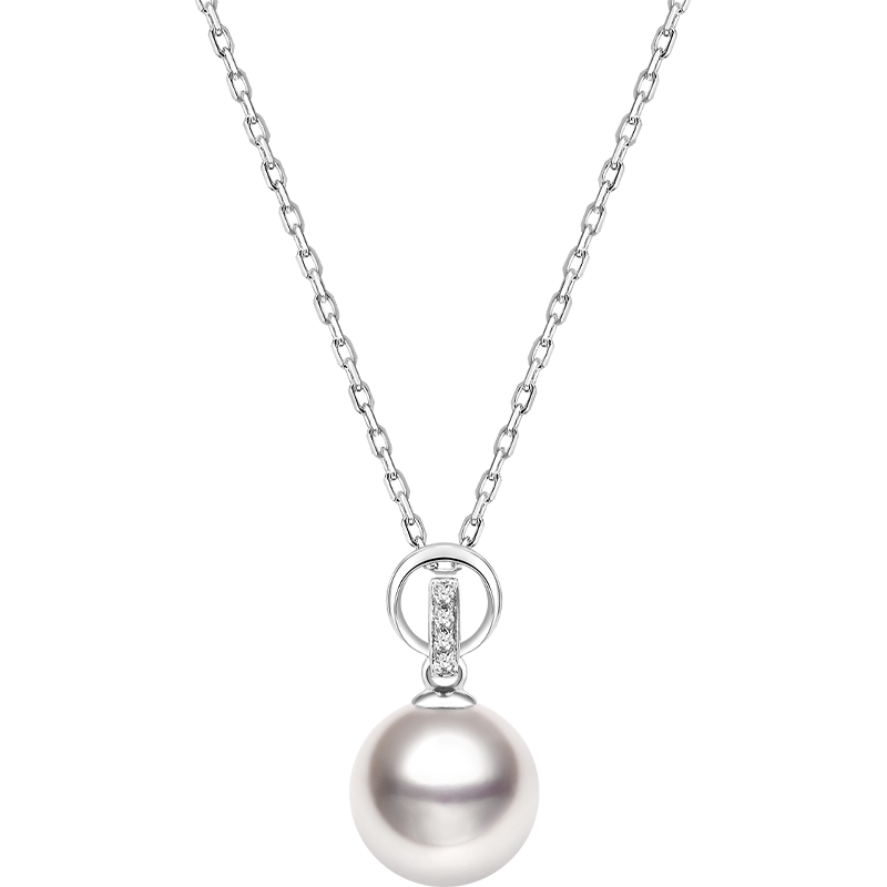 Akoya Pearl 18K White Gold Minimalistic Ring Design Pendant Necklace