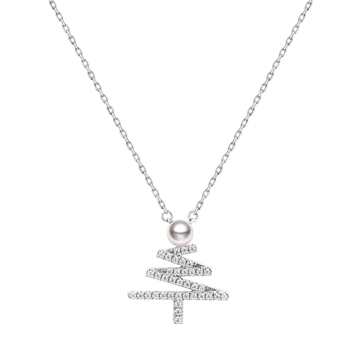 18K White Gold Christmas Tree Diamond Pendant Necklace