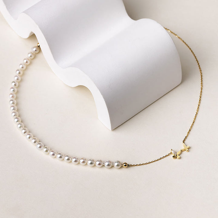 Akoya Pearls 18K Gold Butterfly Diamond Neklace