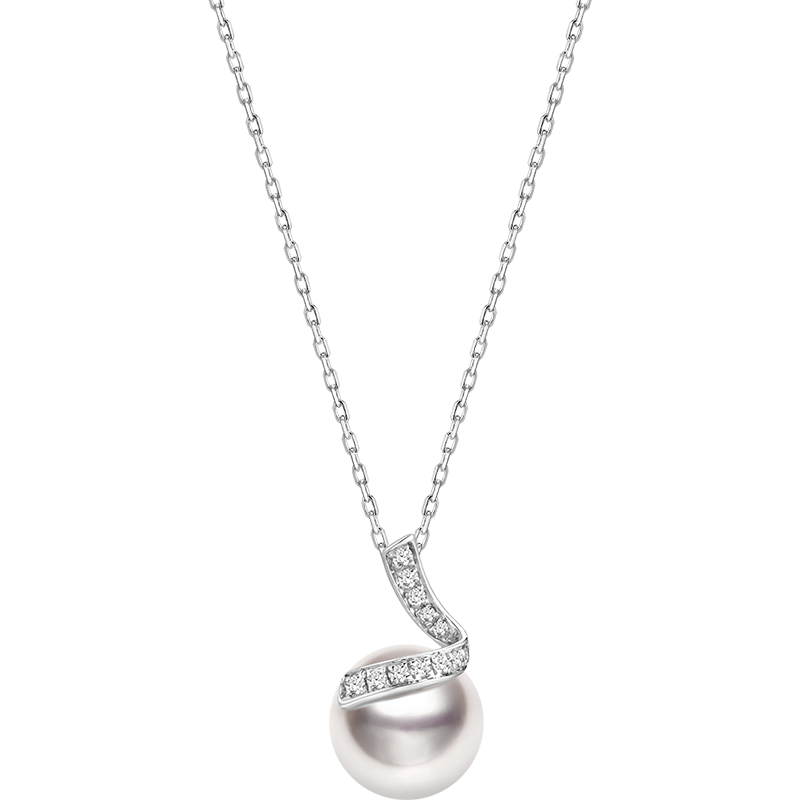 Akoya Pearl 18K White Gold Classic Wave Diamonds Necklace