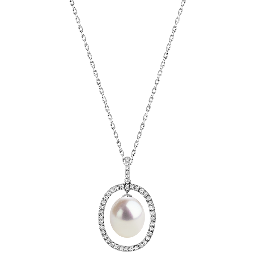 Exclusive Edison Pearl Double Clasp Pendant Necklace in 925 Sterling Silver