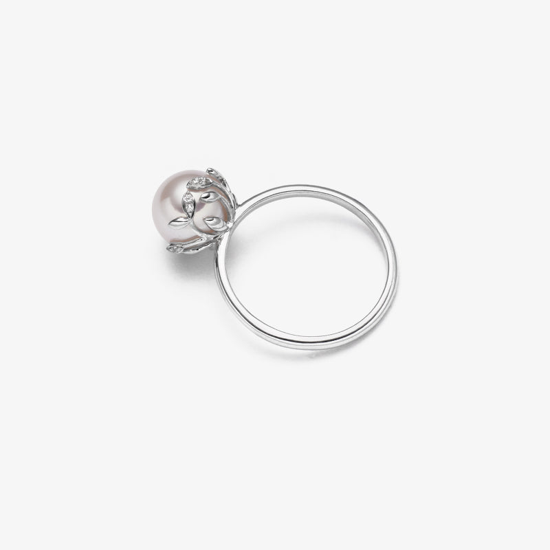 Akoya Pearl 18K White Gold Half Surround Pearl Ring