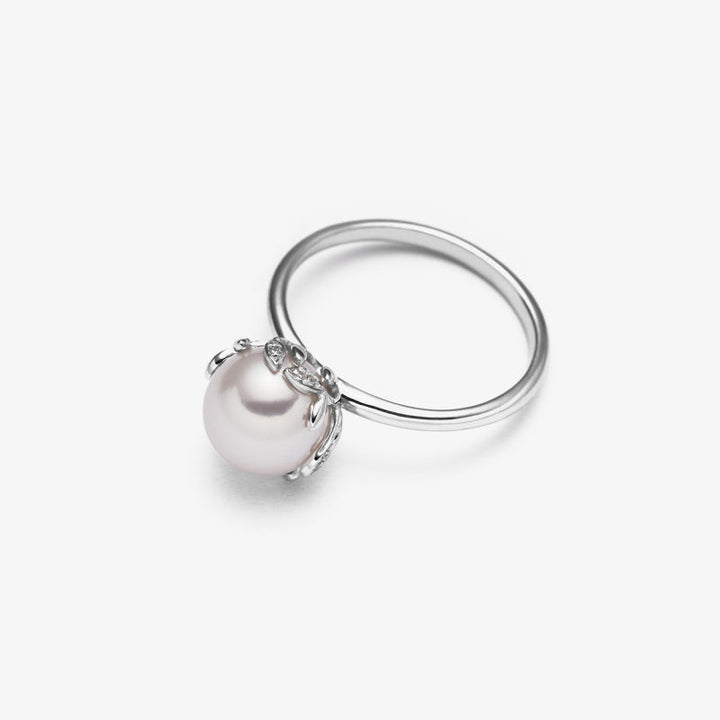 Akoya Pearl 18K White Gold Half Surround Pearl Ring