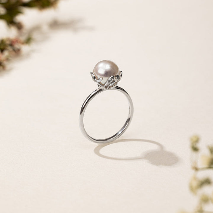 Akoya Pearl 18K White Gold Half Surround Pearl Ring
