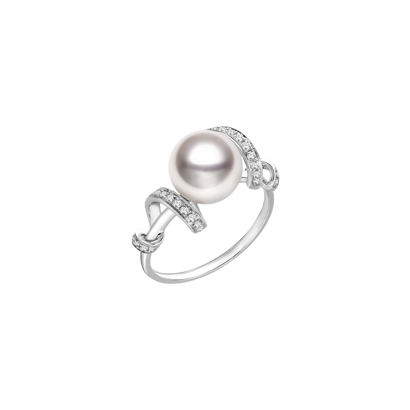 Akoya Pearl 18K White Gold Diamonds Ring
