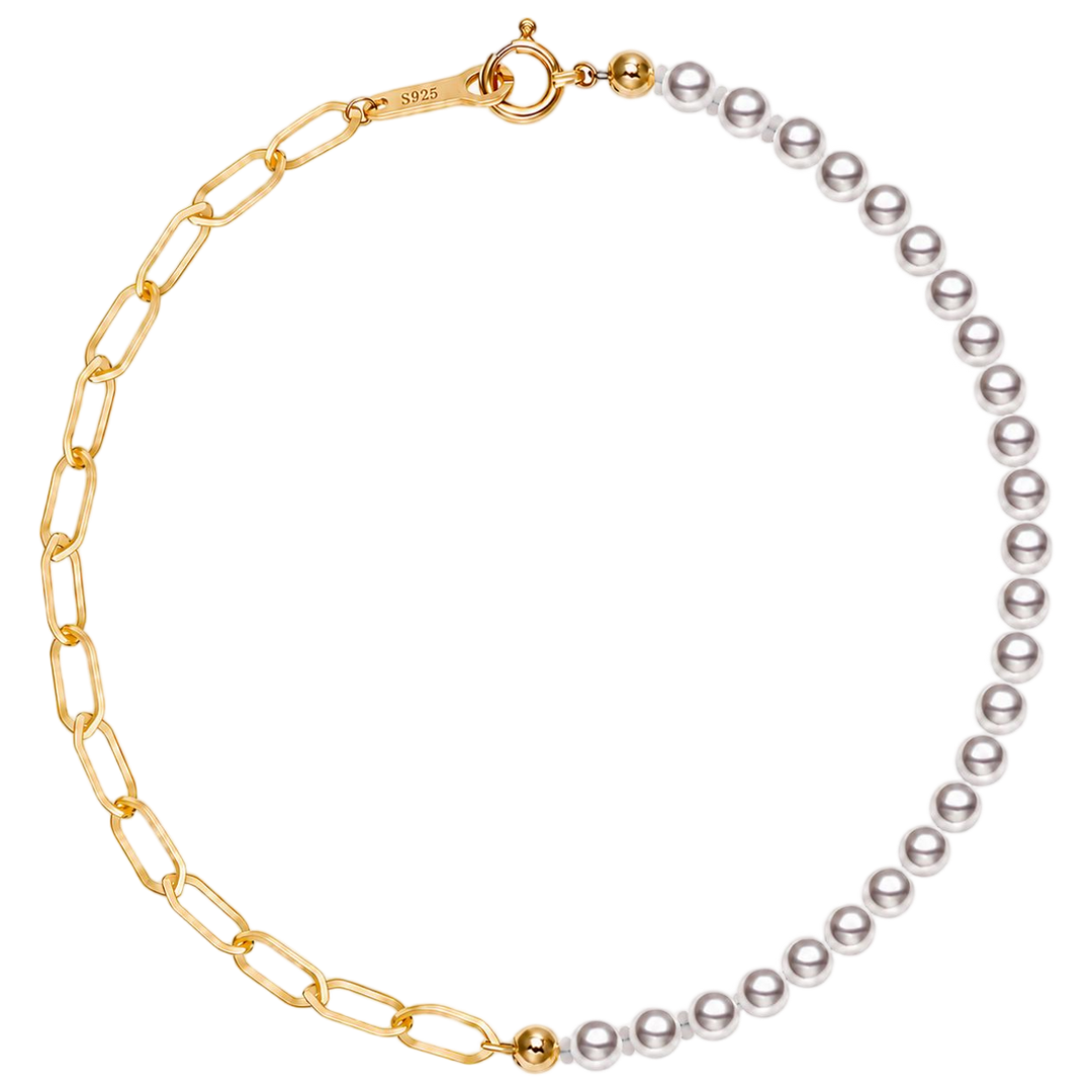 Asymmetrical freshwater pearl and gold chain necklace with S925 clasp