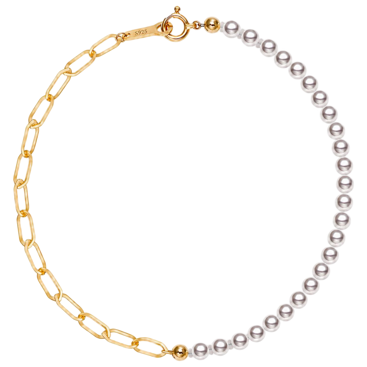 Asymmetrical freshwater pearl and gold chain necklace with S925 clasp
