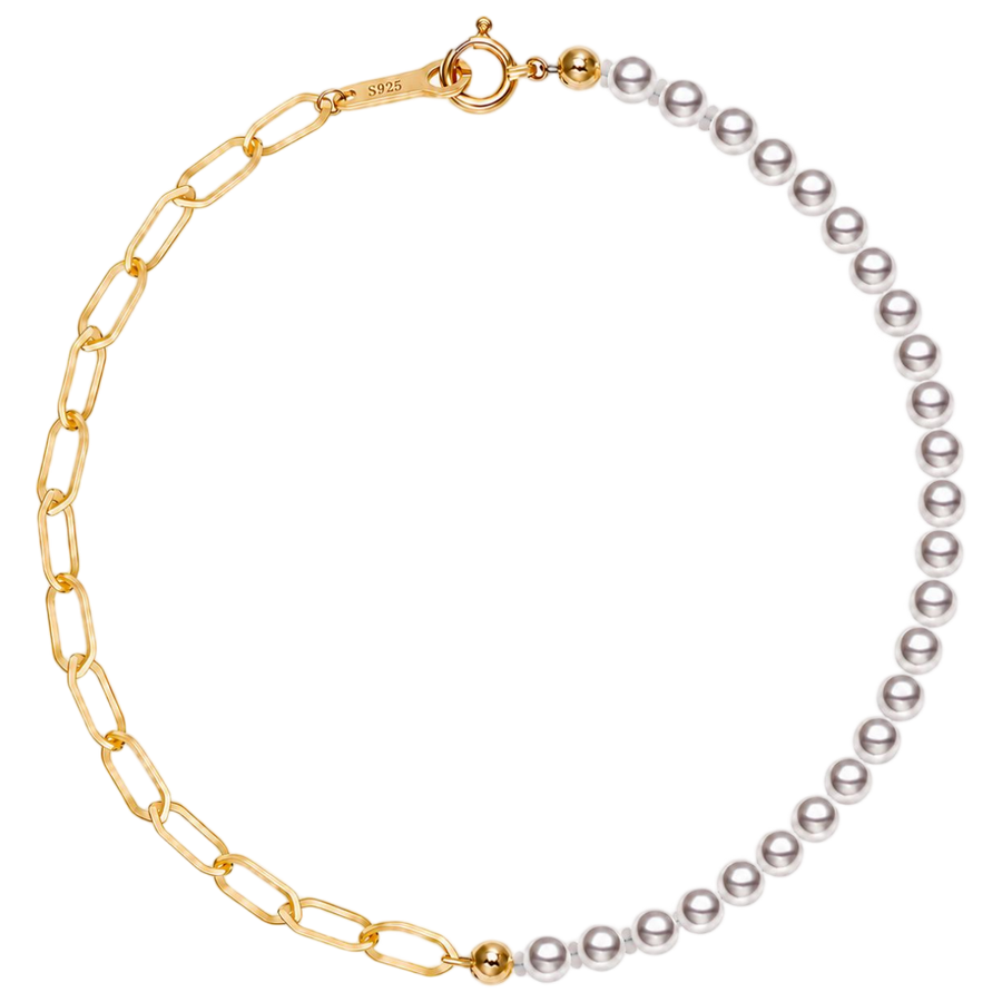 Asymmetrical freshwater pearl and gold chain necklace with S925 clasp
