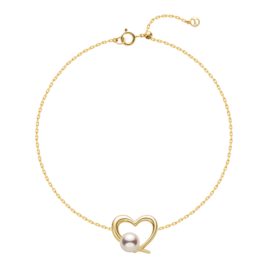 Freshwater Pearl 9K Gold Heart Romance Bracelet