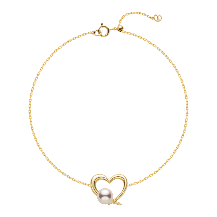 Freshwater Pearl 9K Gold Heart Romance Bracelet