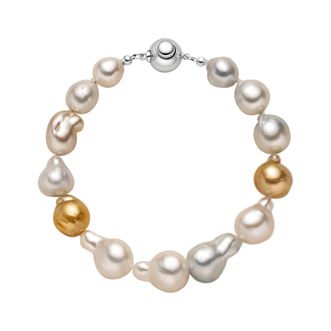 Baroque South Sea Pearl 925 Sterling Silver Ball Clasp Mixed Color Bracelet