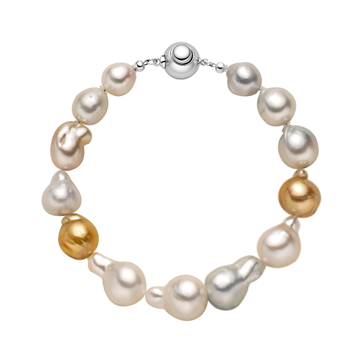 Baroque South Sea Pearl 925 Sterling Silver Ball Clasp Mixed Color Bracelet