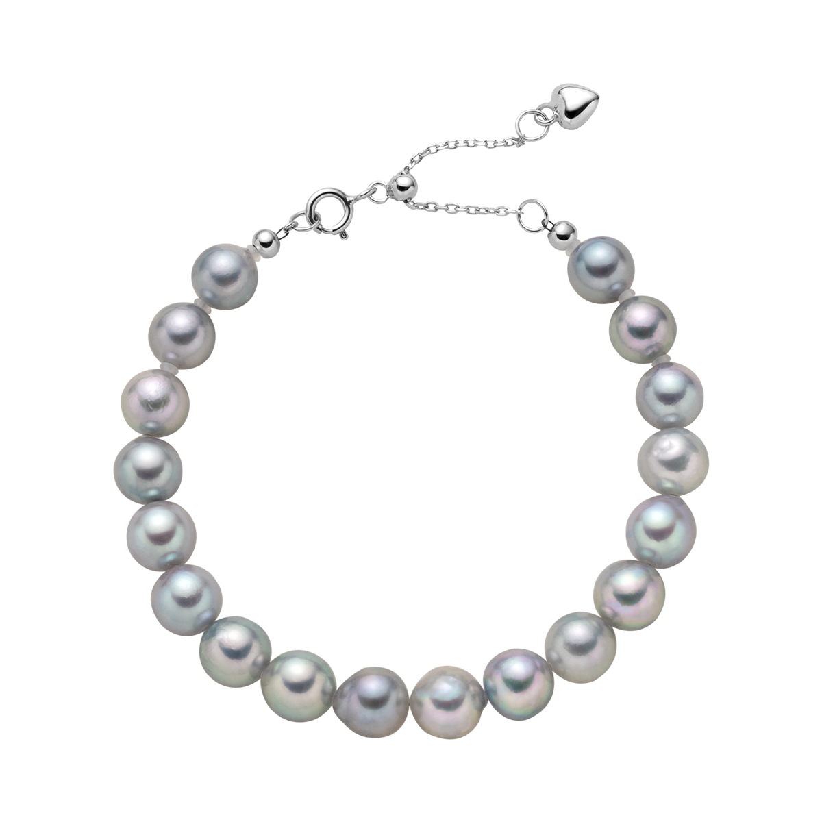 Baroque Akoya Pearl 925 Sterling Silver Heart Clasp Slate Blue Bracelet