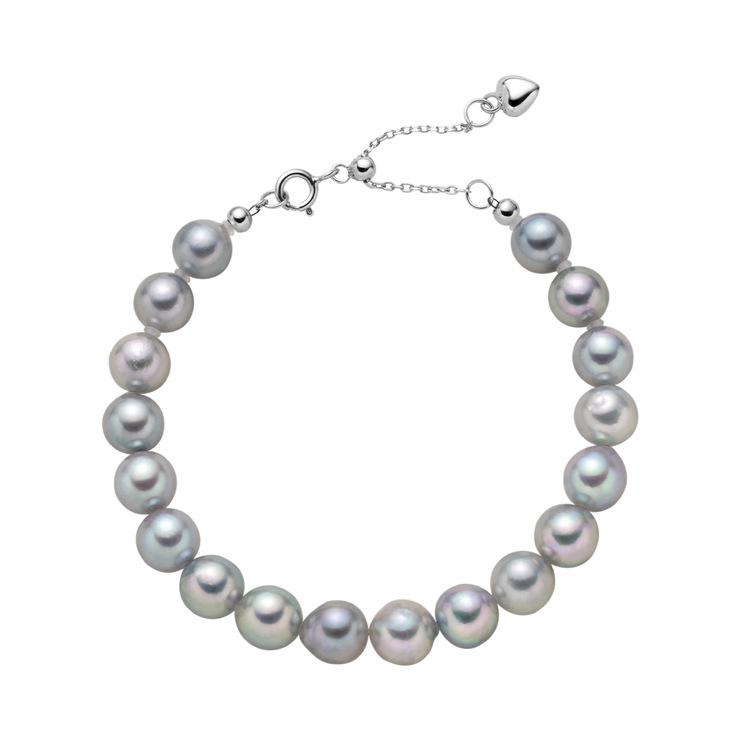 Baroque Akoya Pearl 925 Sterling Silver Heart Clasp Slate Blue Bracelet
