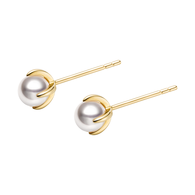Akoya Pearl 18K Gold Flower-bud Stud Earrings