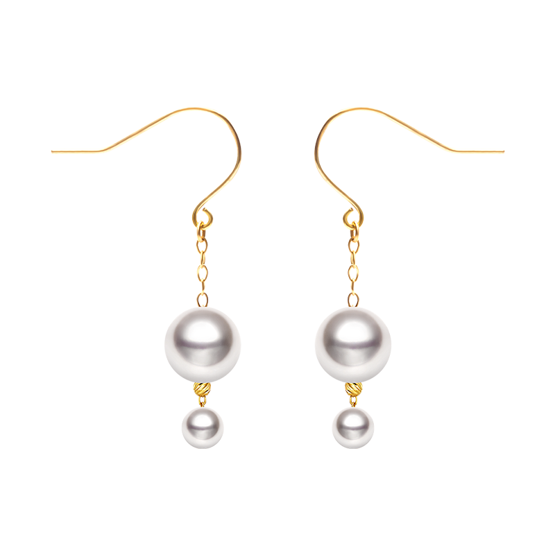 Akoya Pearl 18K Gold Large and Small Pearl Design Earrings