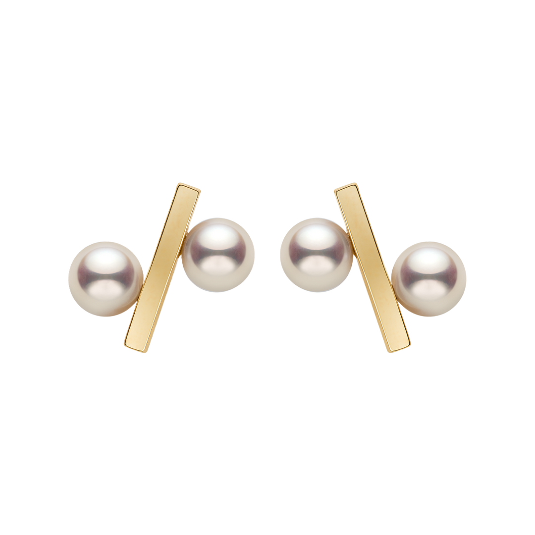 Freshwater Pearl 10K Yellow Gold Percentage Design Stud Earrings