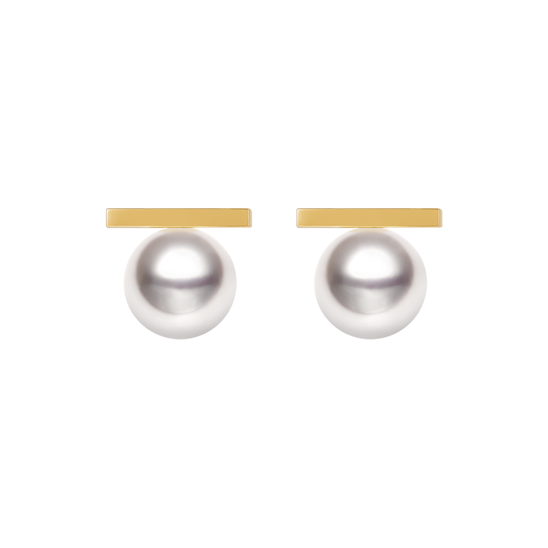 Akoya Saltwater Pearl 18K Yellow Gold Rest Symbol Diamond Earrings