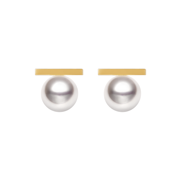 Akoya Saltwater Pearl 18K Yellow Gold Rest Symbol Diamond Earrings