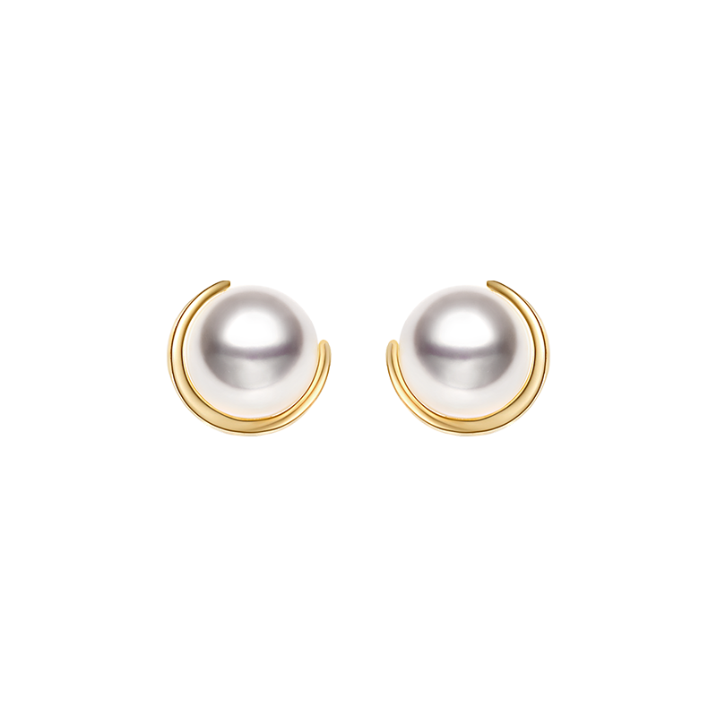 Akoya Pearl 18K Gold Half Enclosed Earrings