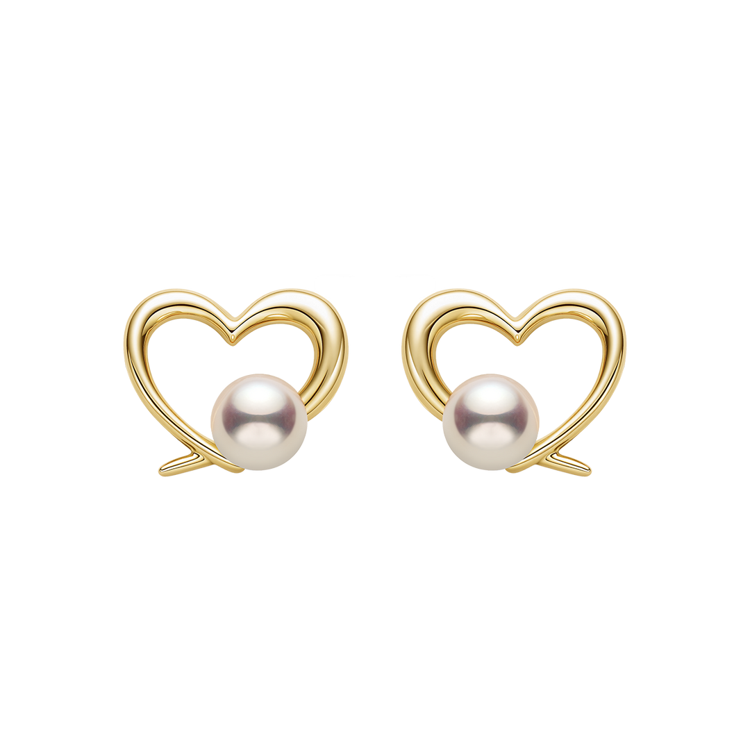 Freshwater Pearl 9K Gold Heart Romance Studs Earrings