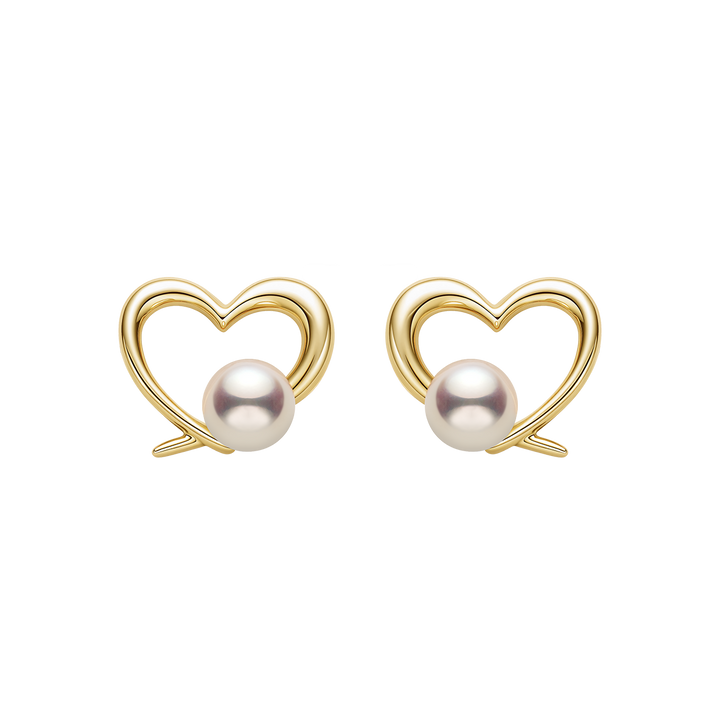 Freshwater Pearl 9K Gold Heart Romance Studs Earrings