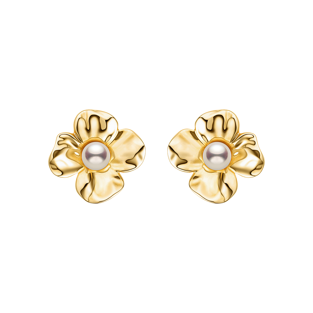 Freshwater Pearl 9K Gold Wild Bloom Stud Earrings