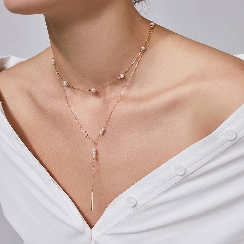 Akoya Pearl 18K Gold Y-shaped Drop Necklace
