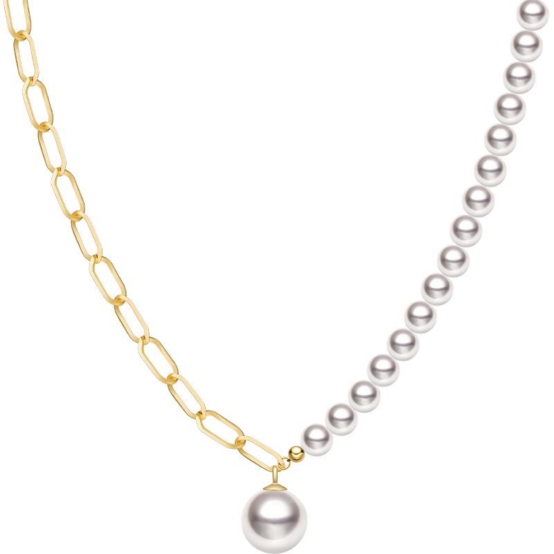 Akoya Pearl 18K Gold Pearl Pendant Half Chain Design Noble Necklace