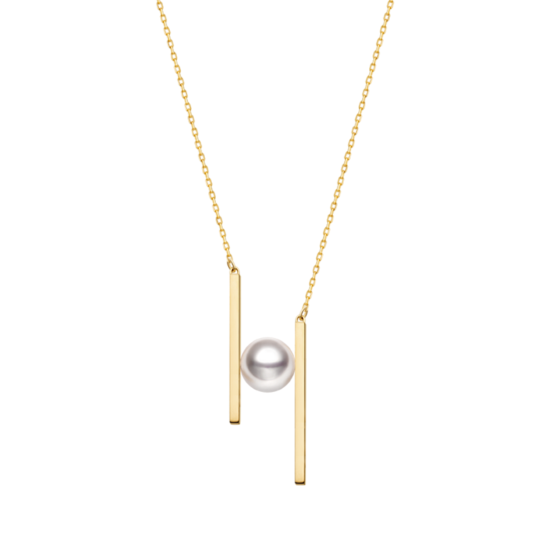 Akoya Saltwater Pearl 18K Yellow Gold Asymmetric "H" Necklace