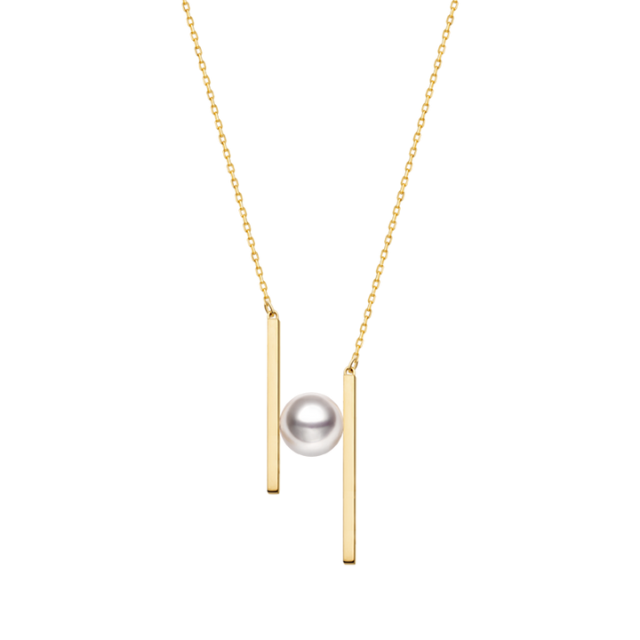 Akoya Saltwater Pearl 18K Yellow Gold Asymmetric "H" Necklace
