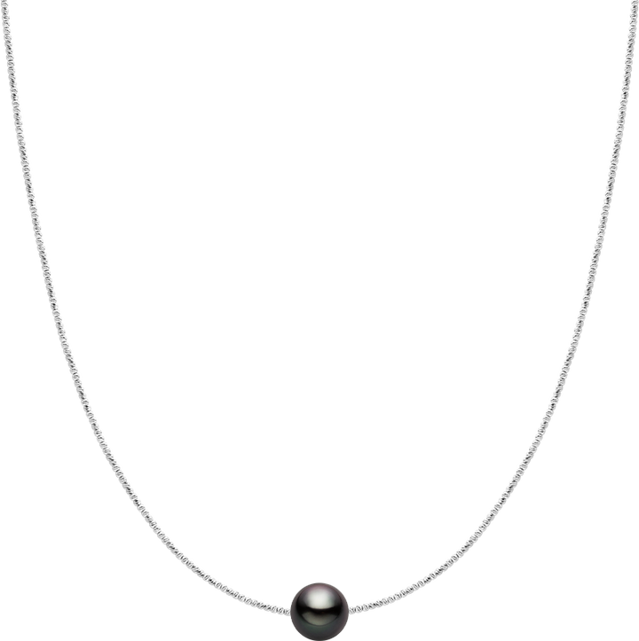 Tahitian Pearl 18K White Gold Pattern Bead Chain Necklace