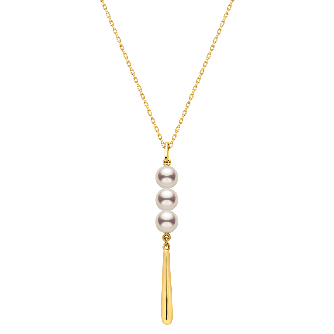 Freshwater Pearl 10K Yellow Gold Triple Drop Tassel Pendant Necklace