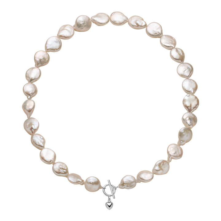 Freshwater Coin Pearl 925 Sterling Silver Toggle Clasp Design Necklace