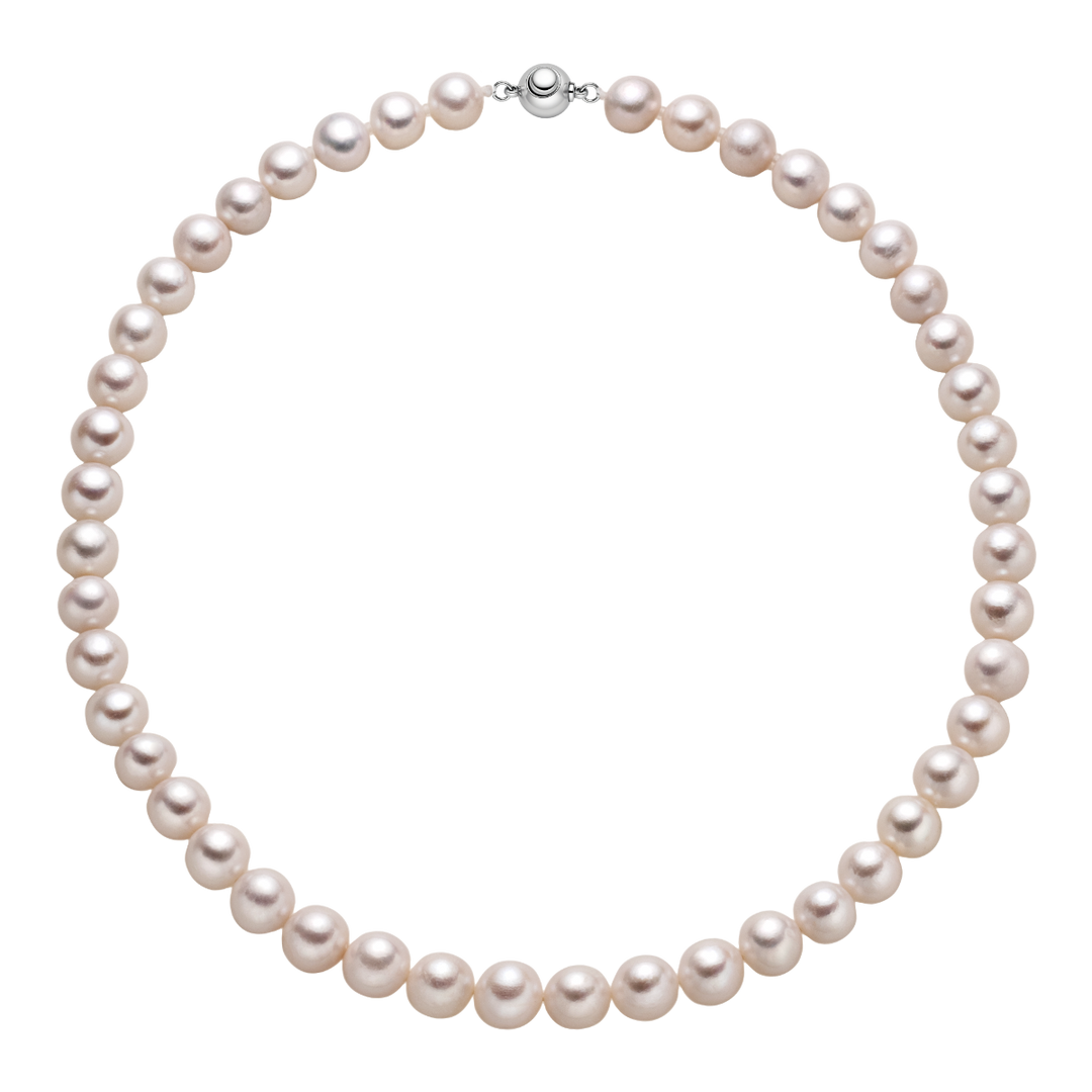 Round freshwater pearl strand necklace in 925 sterling silver with ball clasp, full circle product view