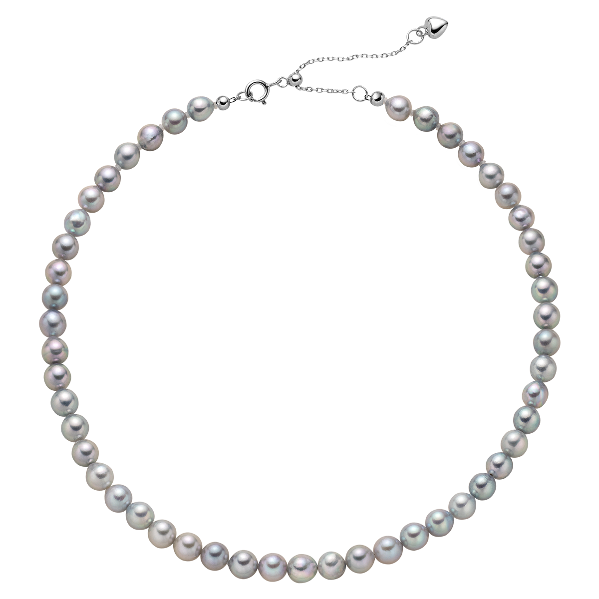 Baroque Akoya Pearl 925 Sterling Silver Heart Clasp Slate Blue Necklace