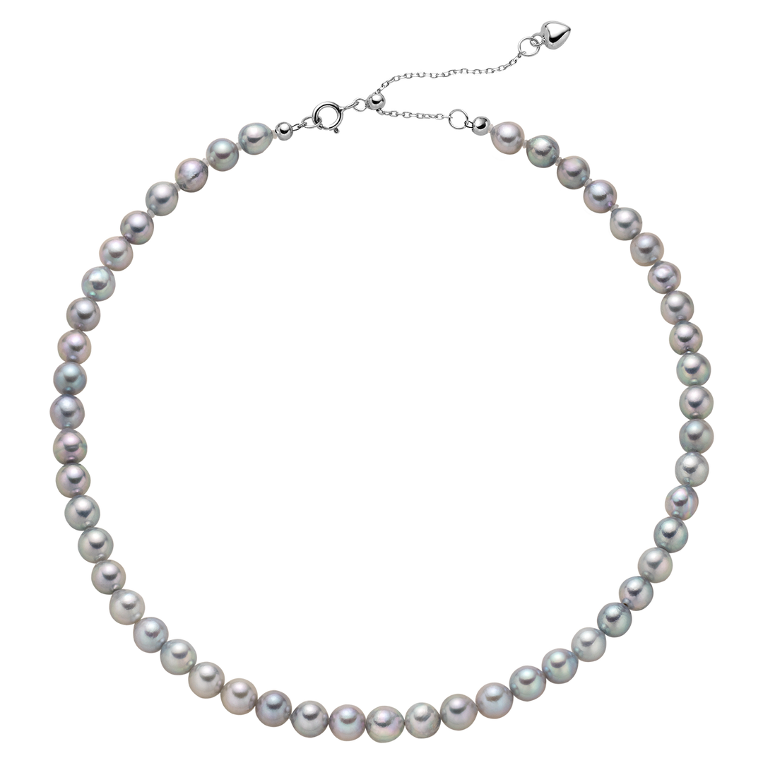 Baroque Akoya Pearl 925 Sterling Silver Heart Clasp Slate Blue Necklace