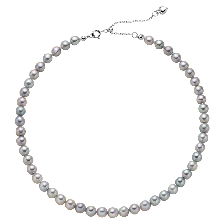 Baroque Akoya Pearl 925 Sterling Silver Heart Clasp Slate Blue Necklace