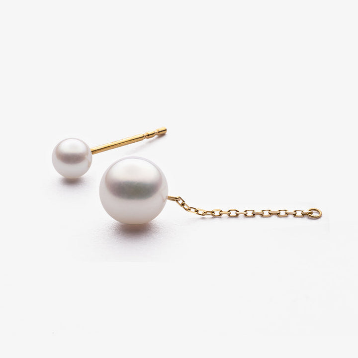 Akoya Pearl 18K Gold Double Pearl Chain Earrings