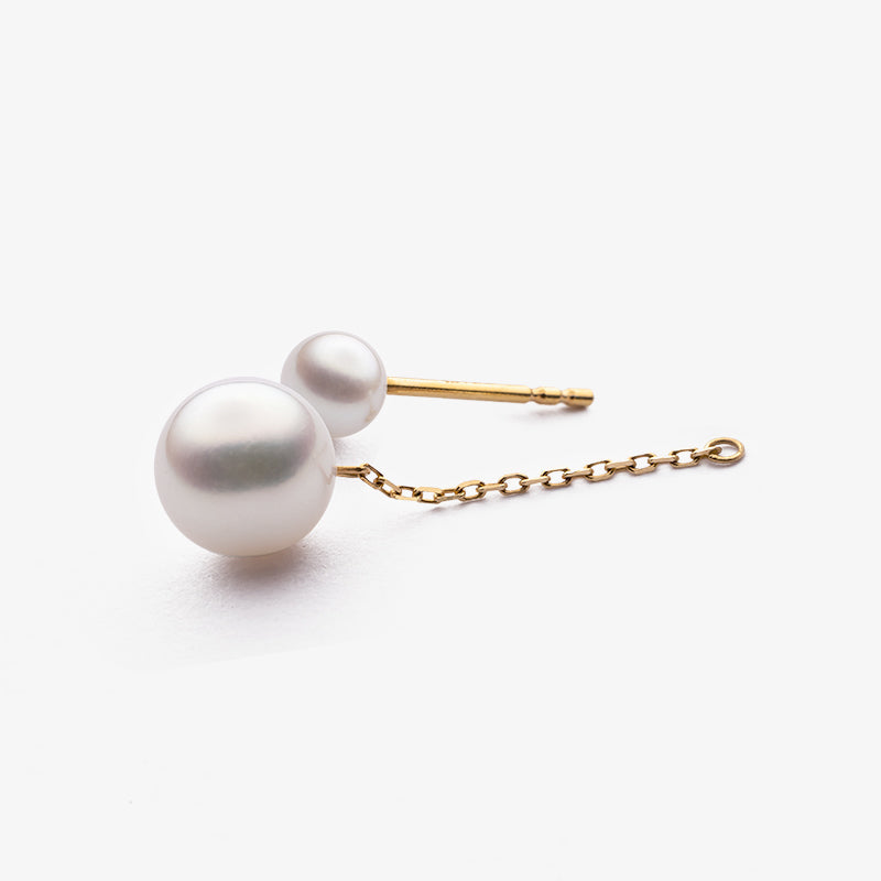 Akoya Pearl 18K Gold Double Pearl Chain Earrings