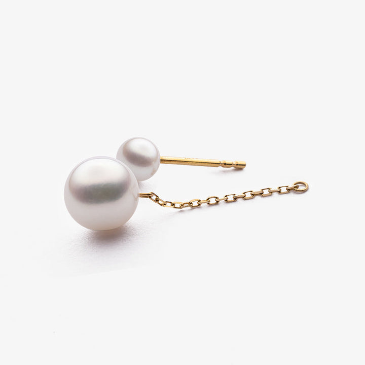Akoya Pearl 18K Gold Double Pearl Chain Earrings