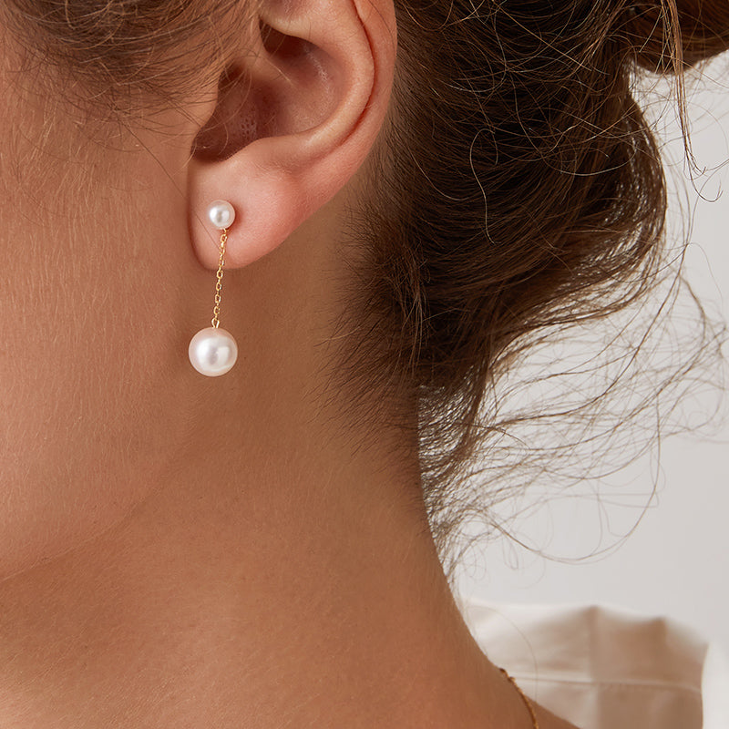 Akoya Pearl 18K Gold Double Pearl Chain Earrings