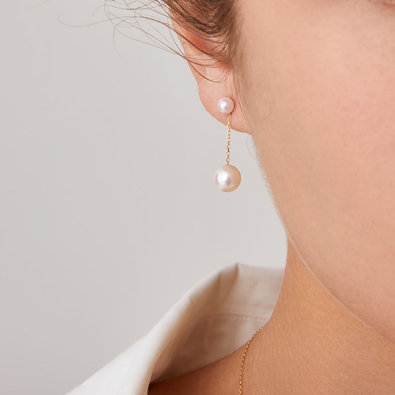 Akoya Pearl 18K Gold Double Pearl Chain Earrings