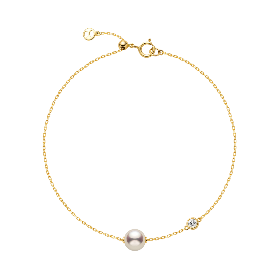 Freshwater Pearl 14K Yellow Gold Diamond Minimalist Design Bracelet