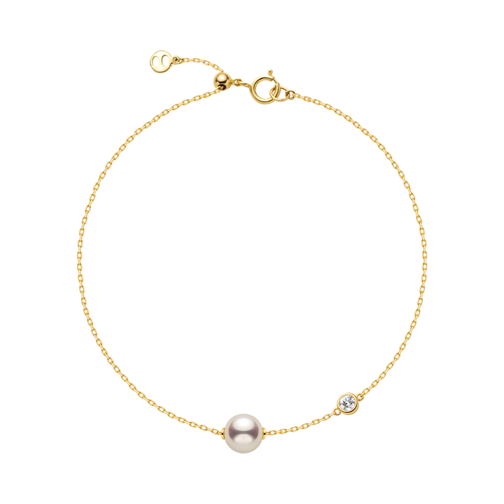 Freshwater Pearl 14K Yellow Gold Diamond Minimalist Design Bracelet